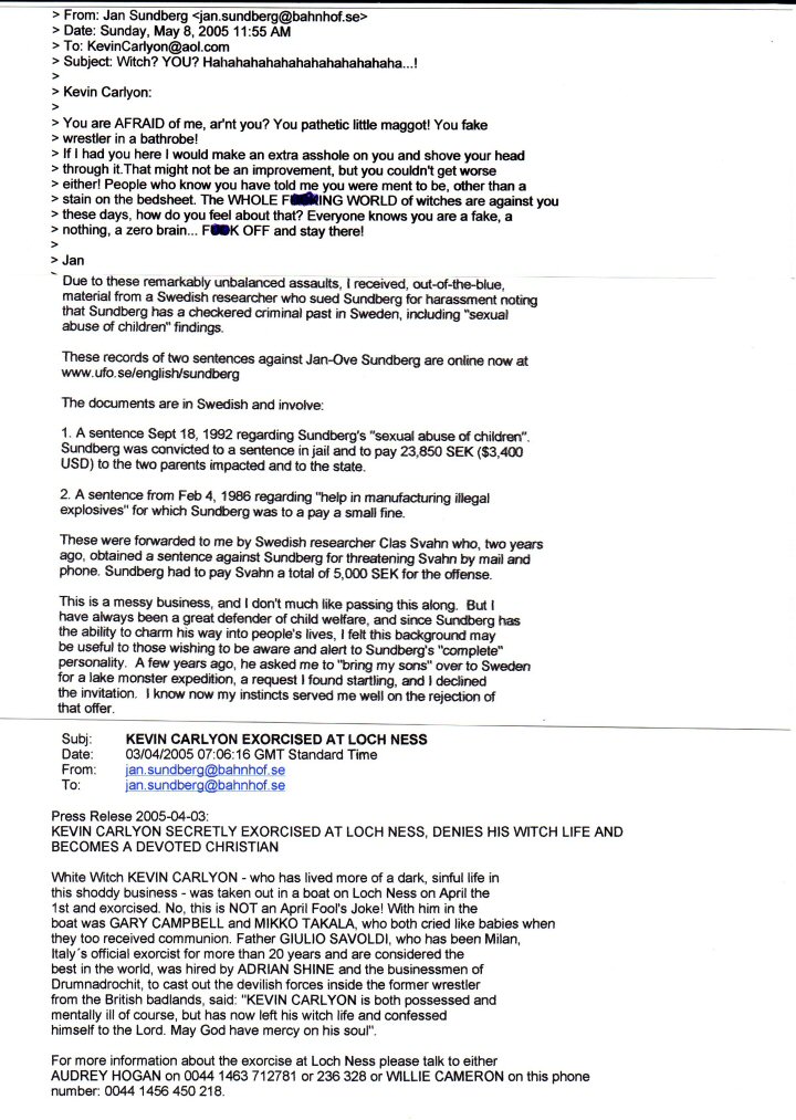 Example of Jan Sundberg's emails